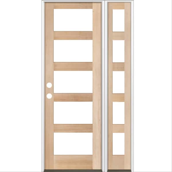 50 in. x 96 in. Modern Hemlock Right-Hand/Inswing 5-Lite Clear Glass unfinished Wood Prehung Front Door with Sidelite