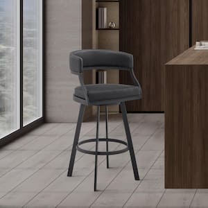 Dione 38-42 in. Black/Black Metal 30 in. Bar Stool with Faux Leather Seat