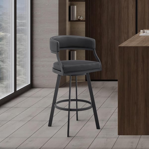 Armen Living Dione 38-42 in. Black/Black Metal 30 in. Bar Stool with Faux Leather Seat
