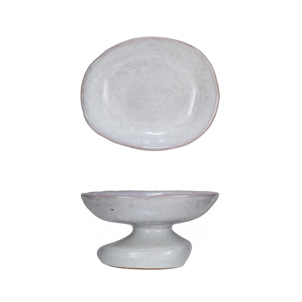Storied Home 5 in. White Stoneware Round Organic Shaped Footed Platter