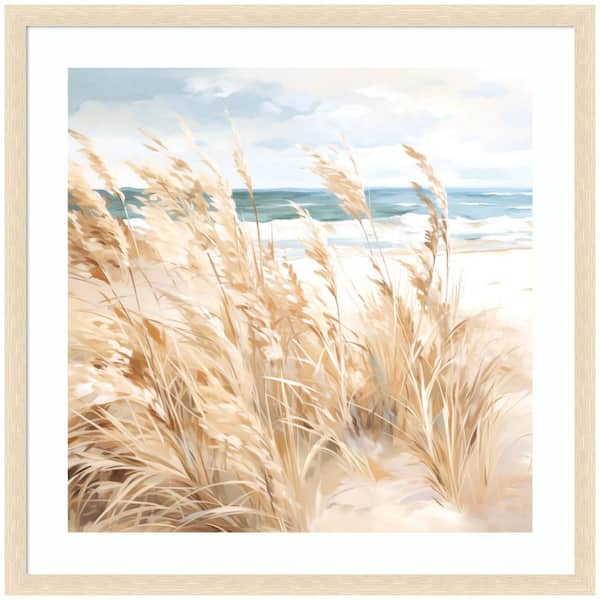 Woodgrain Beige Beach Grass Near Traquil Beach by The Creative Bunch Studio Beach Framed Art Print 34 in. x 34 in.