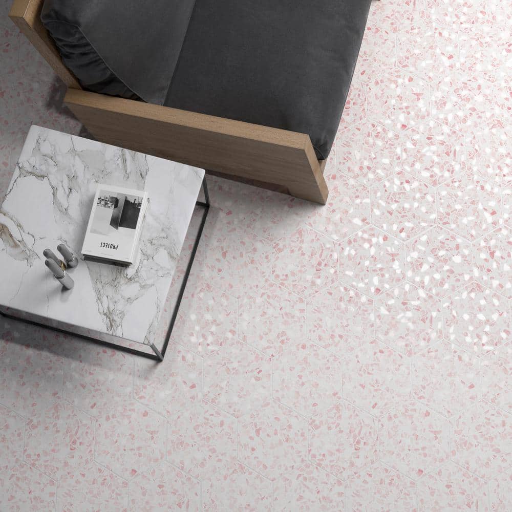 Pink Hexagon Terrazzo Look Porcelain Floor & Wall Tile