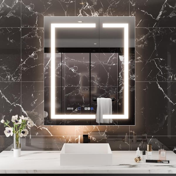 Xzkai 30 in. W x 36 in. H Rectangular LED Anti-Fog Medicine Cabinet with Mirror and USB Outlet, Nightlight