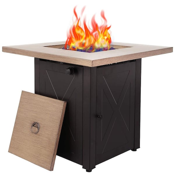 Willit 28 in. Metal Outdoor Gas Fire Pit Table, 48,000 BTU, Square Outdside Propane Patio Firetable