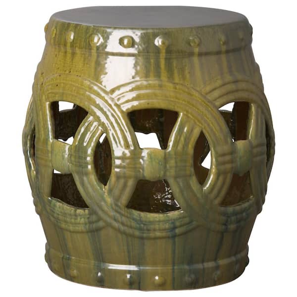 Eternity 21 in. H Tea Green Round Ceramic Garden Stool