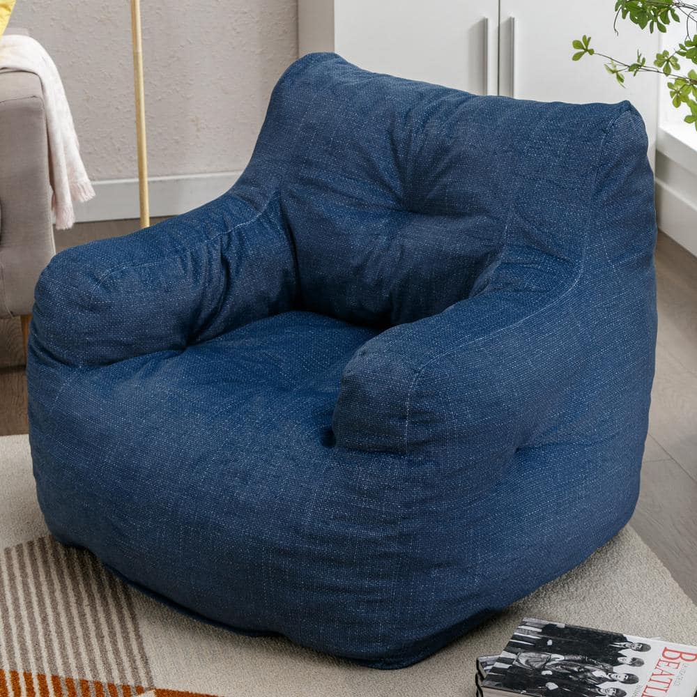 37 in. W x 39.37 in. D x 27.56 in. H Blue Soft Cotton Linen Fabric Bean Bag Chair