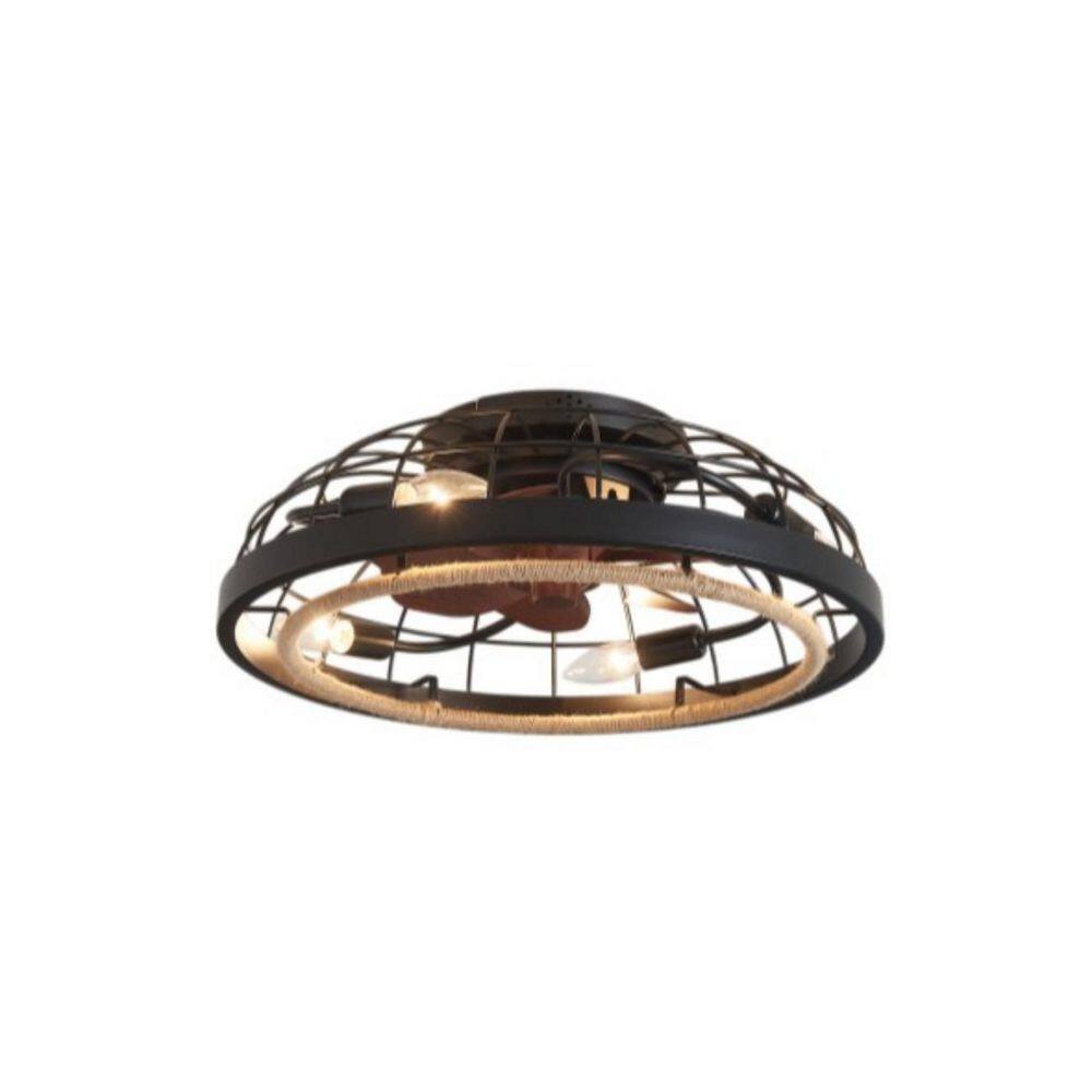 19.7 in. 4-Light Black Caged Flush Mount Ceiling Fan with Light, Industrial Low Profile Fandelier Fan with Remote price history on PriceWatchPro
