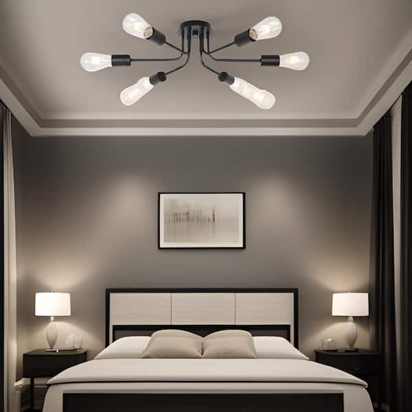 6-Light Black Semi Flush Mount Ceiling Light Fixture Sputnik Chandelier Ceiling Lighting, E26, No Bulbs