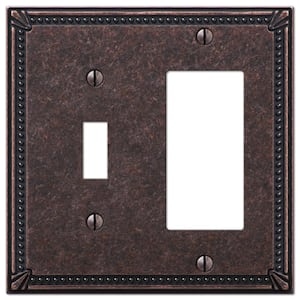 Imperial Bead 2 Gang 1-Toggle and 1-Rocker Metal Wall Plate - Tumbled Aged Bronze