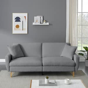74.41 in. Gray Teddy Velvet Twin Size Separate Adjustable Sofa Bed with Storage Function