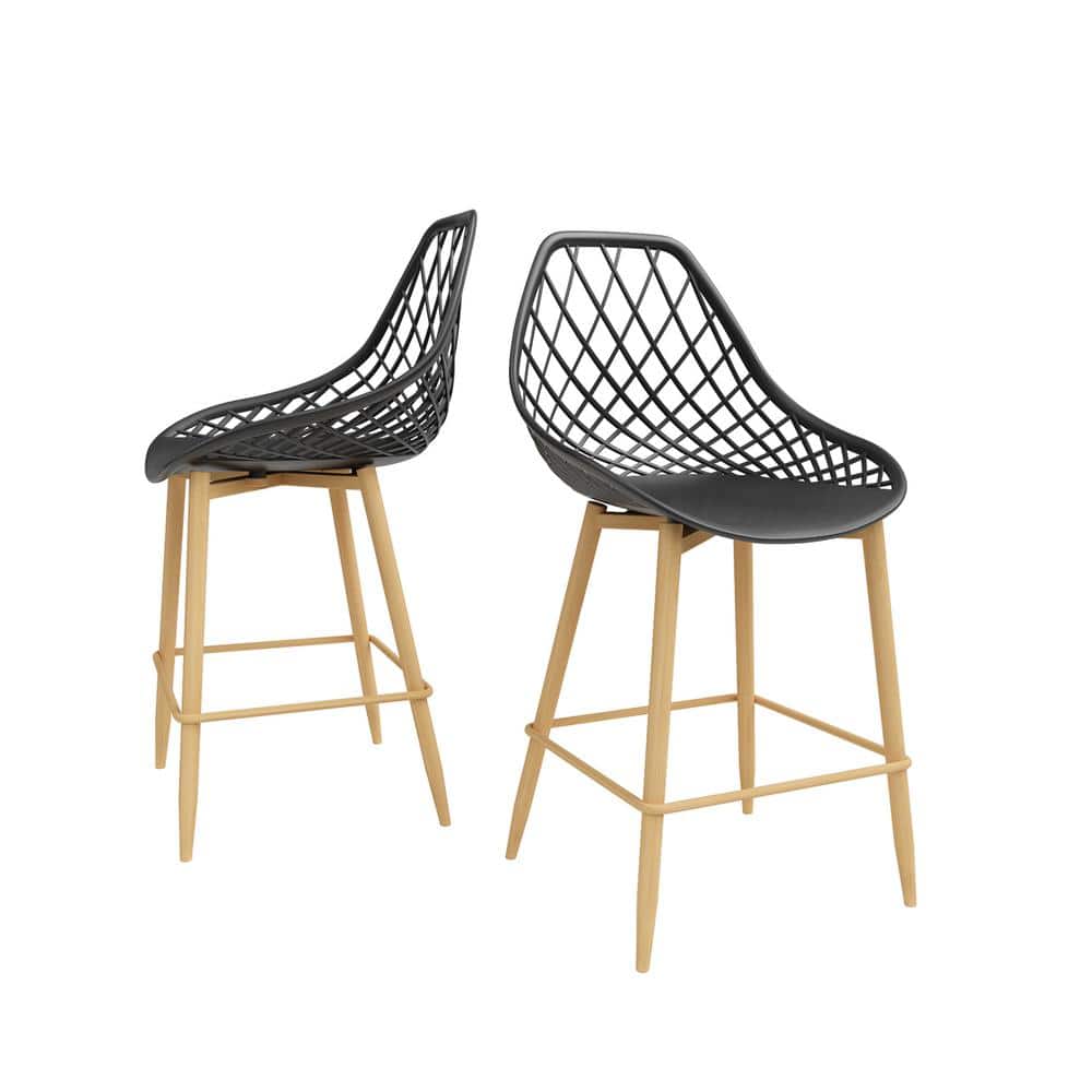 Jamesdar Kurv 25.5 in. Black/Natural Counter Chair (Set of 2) JCHA951-2BK -  The Home Depot