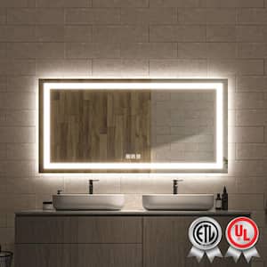 60 in. W x 30 in. H Rectangular Frameless Wall Bathroom Vanity Mirror with Backlit and Front Light