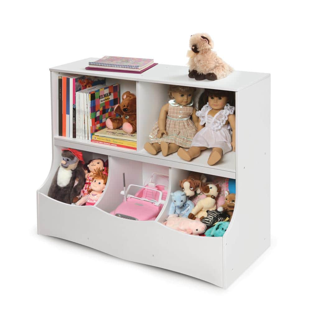White MDF Kids Toy Storage Organizer with Cubby Bins