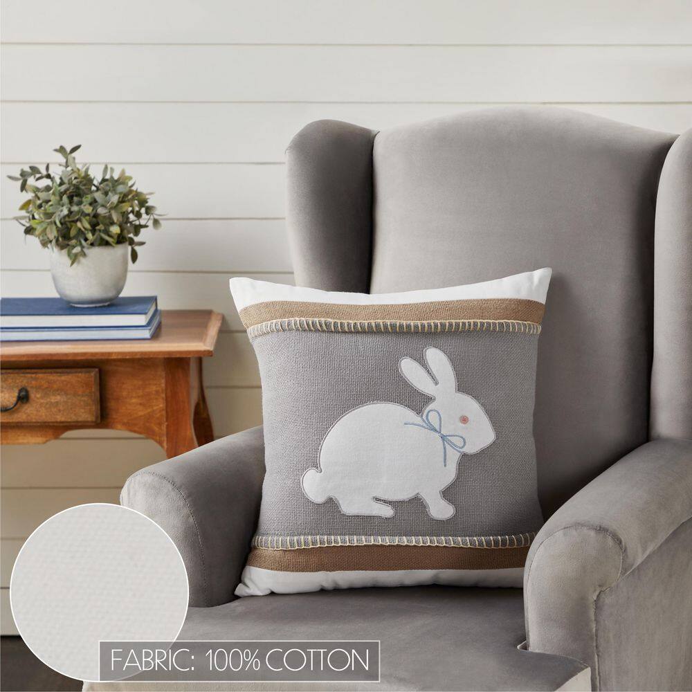 Embroidered Burlap Bunny Square Cotton Throw Pillow