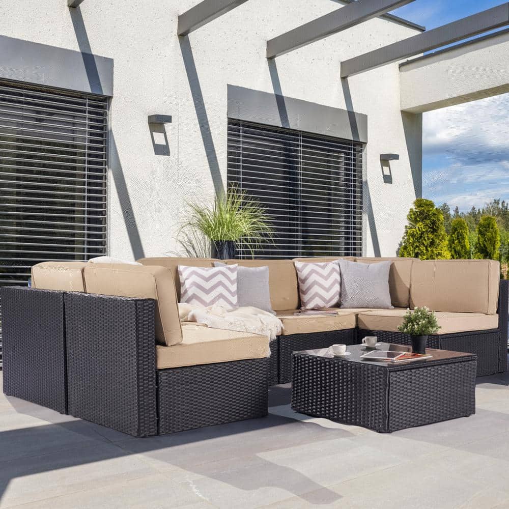 7-Piece Patio Conversation Sofa Set Furniture Sectional Seating Set with Sa