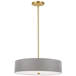 Everly 4-Light Aged Brass LED Pendant with Aged Brass Fabric Shade