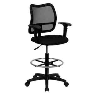 Mid-Back Mesh Drafting Chair with Black Fabric Seat and Height Adjustable Arms