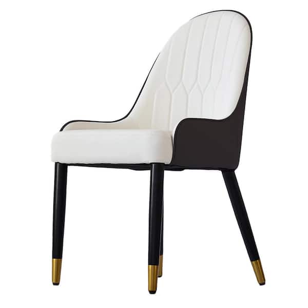 Set of 2 Ergonomic PU Leather Dining Chair Morden Desk Chair with Solid Wood Metal Legs and Backrest, Brown