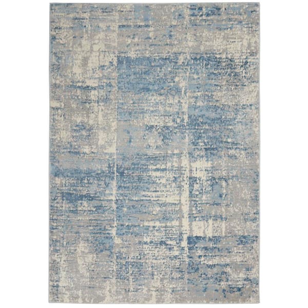 Nourison Solace Ivory/Grey/Blue 5 ft. x 7 ft. Abstract Contemporary Area Rug