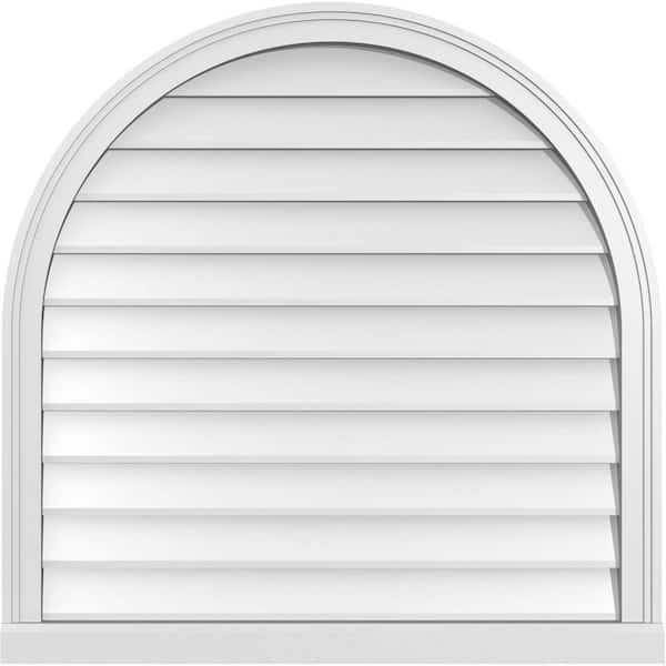 Ekena Millwork 34 in. x 34 in. Round Top White PVC Paintable Gable Louver Vent Non-Functional