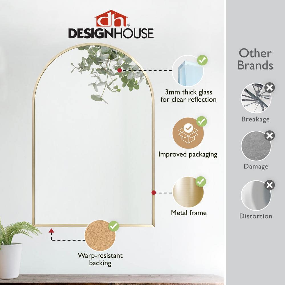 Maeve 30-Inch Gold Arched Wall Mirror with MDF Backing