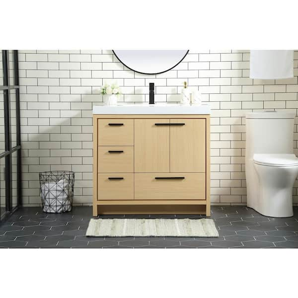 Mid-Century Open Storage Double Bathroom Vanity (63) - Acorn