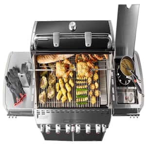 Summit E-670 6-Burner Liquid Propane Gas Grill in Black with Built-In Thermometer and Rotisserie
