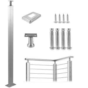 Cable Railing Post Deck Stair Post 42 in H x 1.97 in. W Silver Stainless Steel Stair Railing Kit Cable Handrail Post