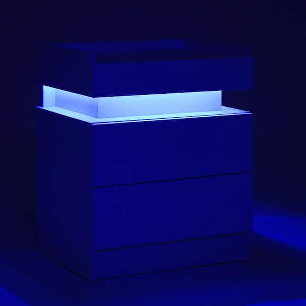 Hommpa LED 2-Drawer White Top Edge Nightstand 21.5 in. H x 17.7 in 