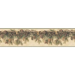 Wyola Olive Pinecone Forest Olive Wallpaper Border