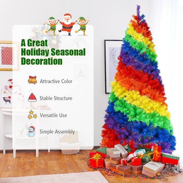 Costway 7 ft. Unlit Colorful Rainbow Full Fir Artificial Hinged