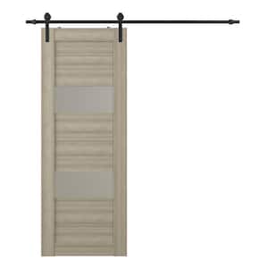 Vita 28 in. x 80 in. x 1-3/4 in. 2-Lite Frosted Glass Shambor Composite Core Wood Sliding Barn Door with Hardware Kit