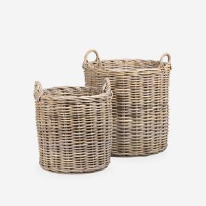 Banda Natural Round Rattan Basket with Handles (Set of 2)