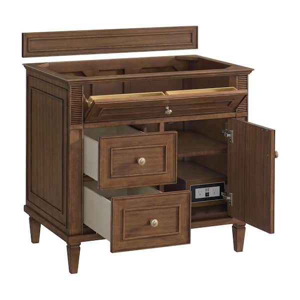 James Martin Vanities Lorelai 35.88 in. W x 23.5 in. D x 32.88 in. H Bath Vanity Cabinet without Top in Mid-Century Walnut