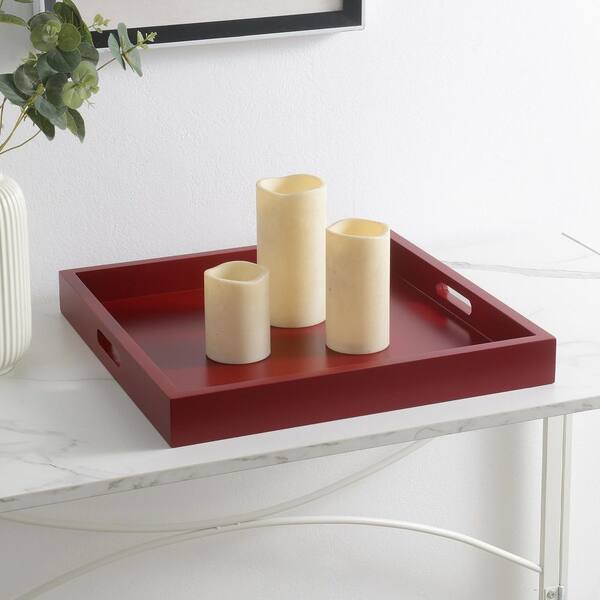 Palm Beach 16.75 in. W x 2 in. H x 16.75 in. D Square Red MDF Serving Tray