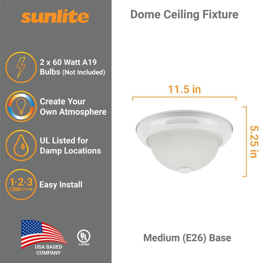 White Frosted Glass Dome Ceiling Light Fixture, 11.5"