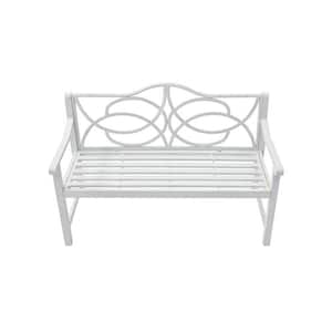 2-3 People Iron Metal Steel Frame Outdoor Garden Patio Park Bench with Back, Arm for, Yard, Porch, Balcony, White