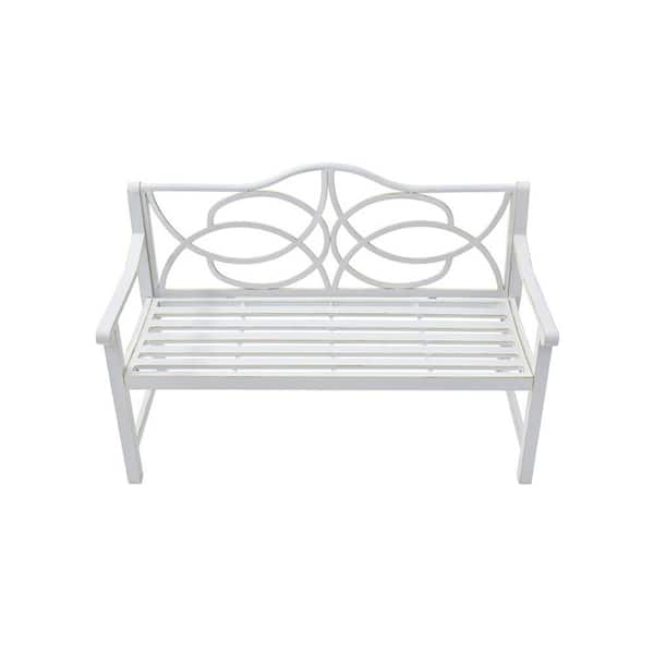 ITOPFOX 2-3 People Iron Metal Steel Frame Outdoor Garden Patio Park Bench with Back, Arm for, Yard, Porch, Balcony, White