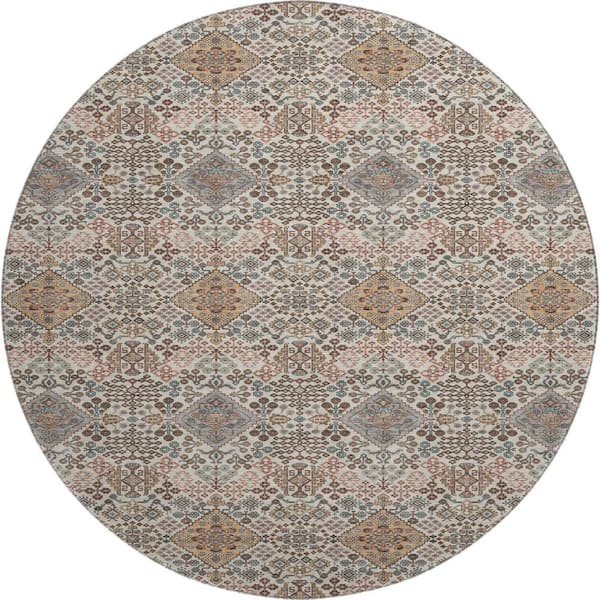 Mayfield Premium Machine Washable Abstract AMF2477 Beige 8 ft. x 8 ft. Round Rug