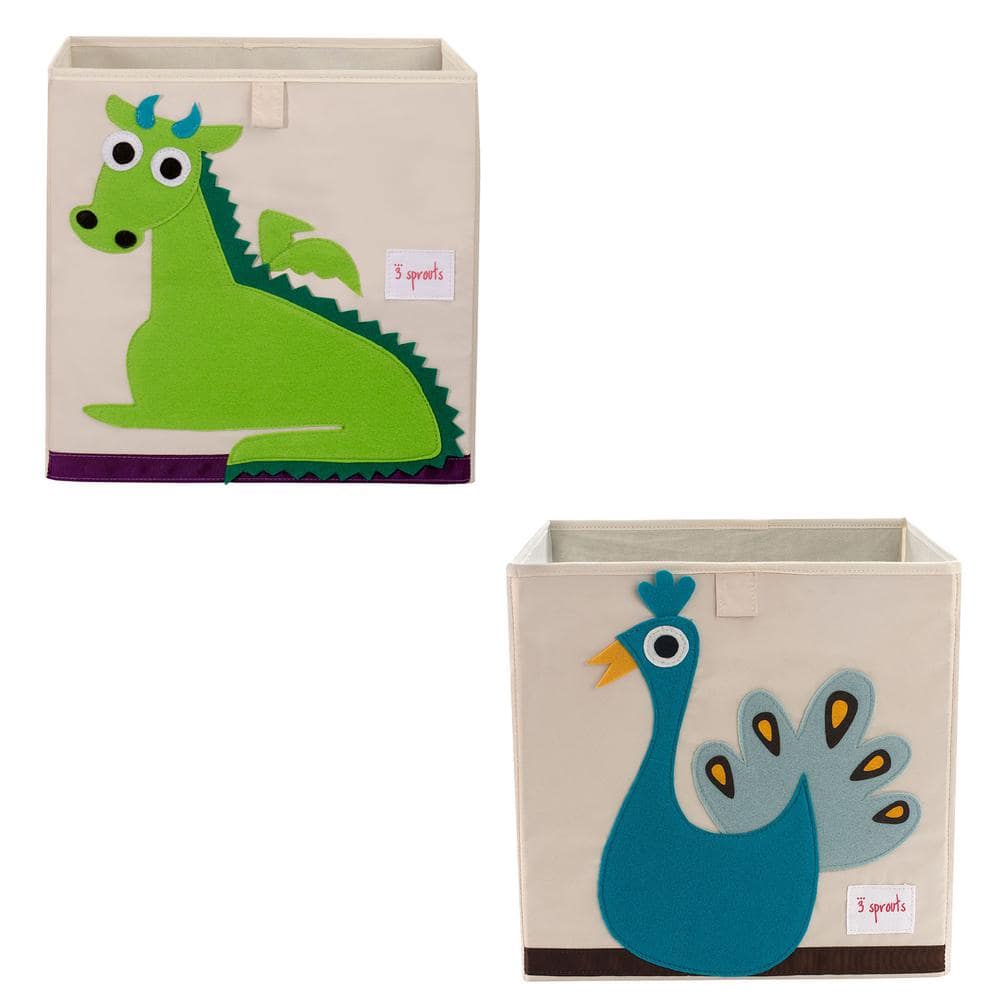 3 Sprouts Kids Felt Dragon Storage Cube Bin with Peacock Fabric Storage  Cube Bin UBXDRG + UBXPEA - The Home Depot