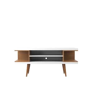 Utopia 53 in. White Gloss and Maple Cream Composite TV Stand Fits TVs Up to 50 in. with Cable Management