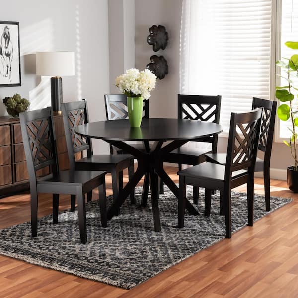 Baxton Studio Ela 7 Piece Dark Brown Dining Set 1831143010894HD