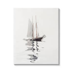 Tranquil Sailboat Floating Lone Ocean Reflection By Lettered and Lined Unframed Nature Art Print 40 in. x 30 in.