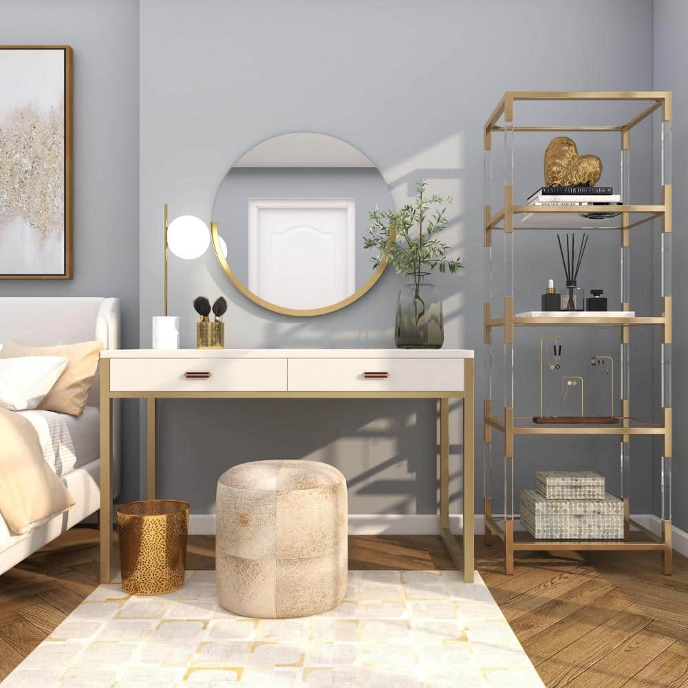 Gold and Clear Glass 5-Tier Shelving Unit with Acrylic Legs