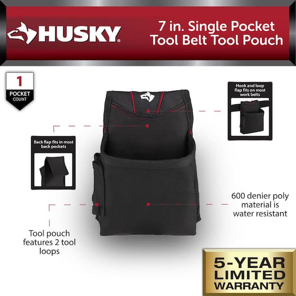 Husky 7 in. Single Pocket Tool Belt Pouch