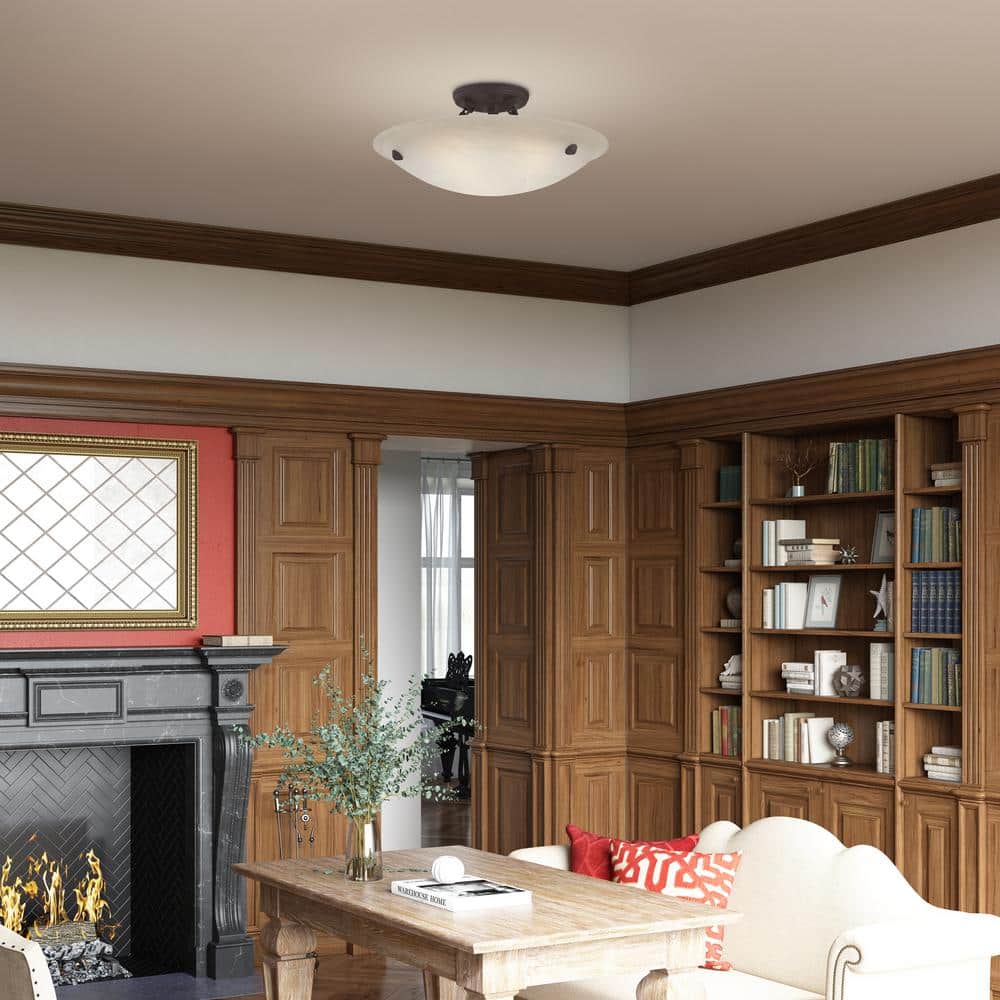 Honey Alabaster Glass Bronze 3-Light Semi-Flush Ceiling Fixture