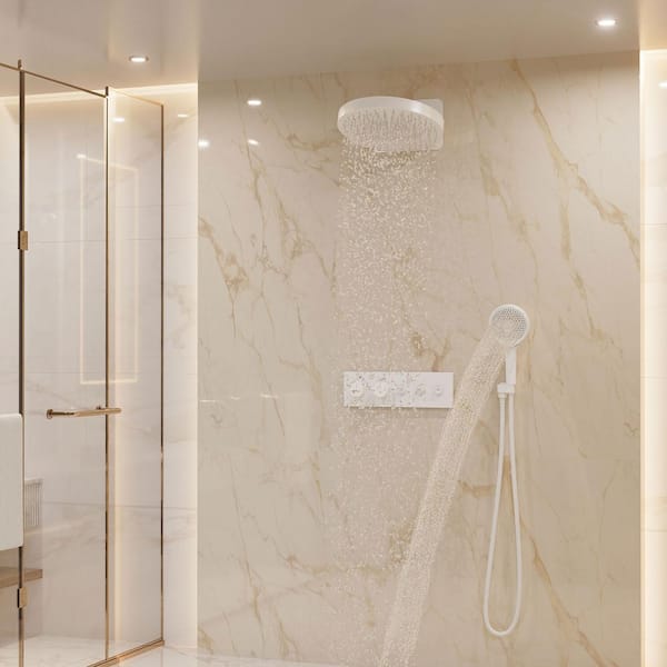 3-Spray 16 in. Fixed and Handheld Shower Head Wall Mount 2.5 GPM Thermostatic Dual Shower Heads in Matte White