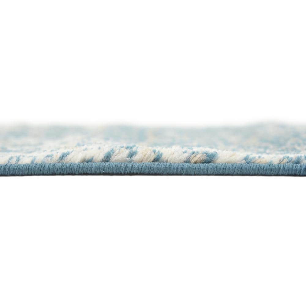 Blue and Ivory Low Pile Reversible Runner Rug