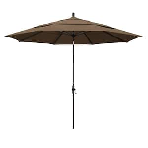 11 ft. Bronze Aluminum Pole Market Fiberglass Ribs Collar Tilt Crank Lift Outdoor Patio Umbrella in Cocoa Sunbrella