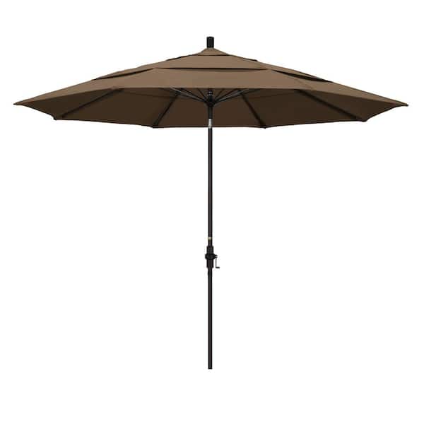 California Umbrella 11 ft. Bronze Aluminum Pole Market Fiberglass Ribs Collar Tilt Crank Lift Outdoor Patio Umbrella in Cocoa Sunbrella